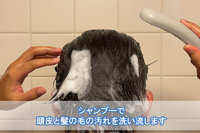 頭皮と髪の毛の汚れを洗い流す