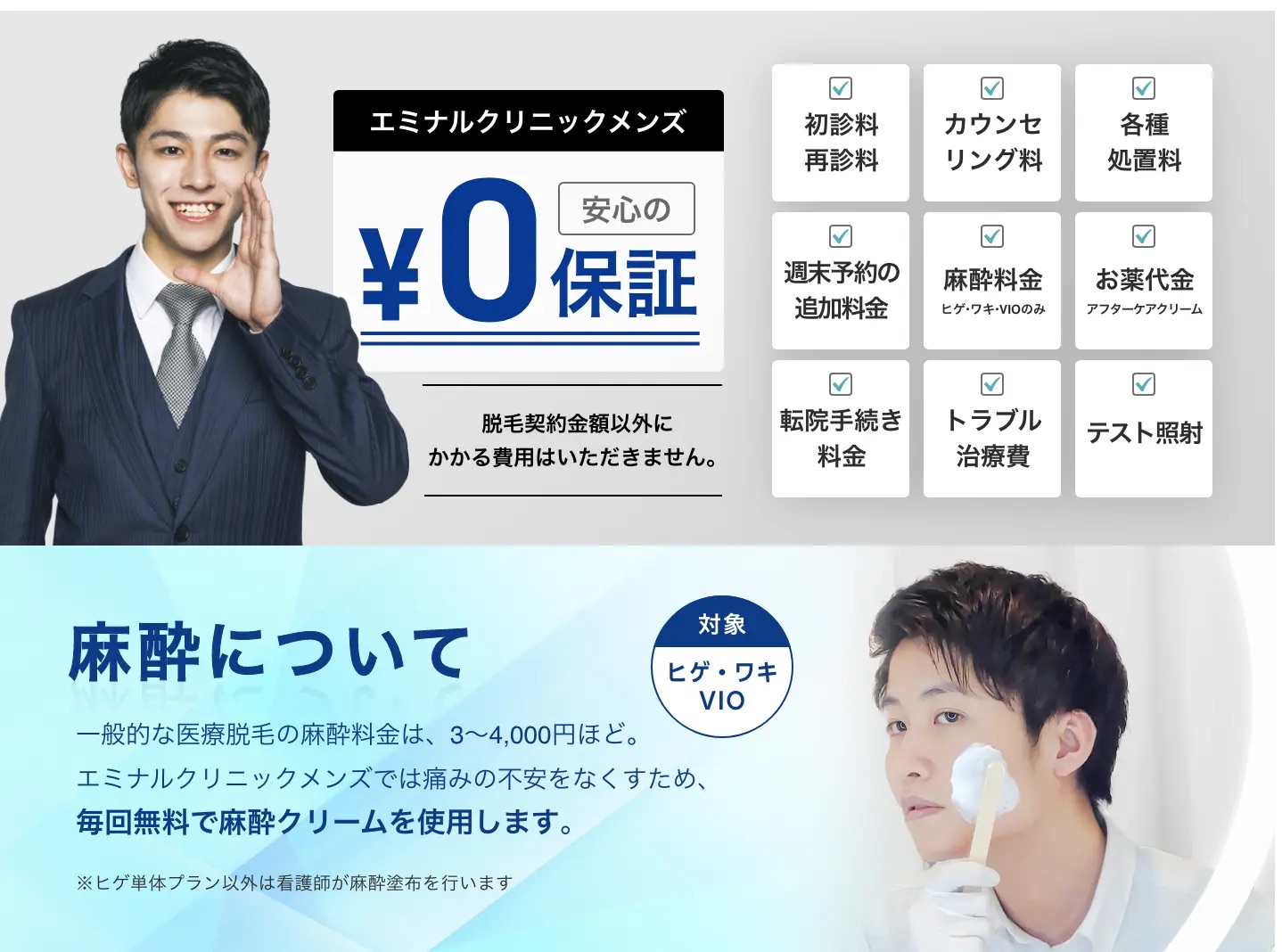 メンズエミナルの0円保証と麻酔について