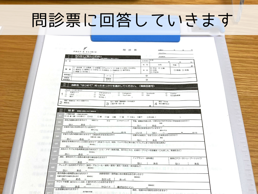 フレイアクリニックの問診票