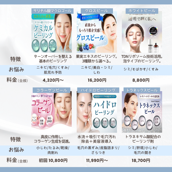 品川美容外科のケミカルピーリングの種類